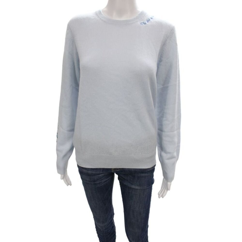 Naadam Women Pullover Sweater Blue Crew Neck Long Sleeve Size M